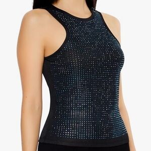 Forever21 Fitted Black Mesh Tank Top with Blue Rhinestones, 1X, NWOT
